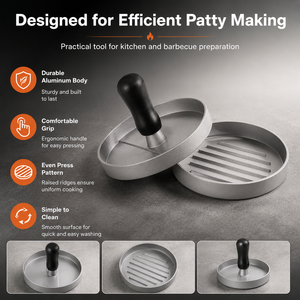Presse à hamburgers en aluminium durable, facile à nettoyer, moule à galettes pour la préparation de hamburgers uniformes à la <span class=keywords><strong>maison</strong></span> ou en extérieur - Product Image 6