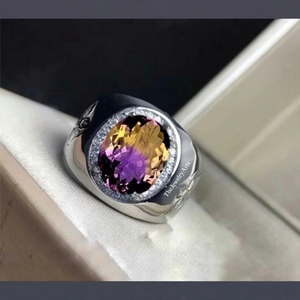Anillo de Compromiso de Plata de Ley 925 con Ametrina de Alta Calidad para Mujer, Elegante Anillo con Gema Bicolor Estilo Art Deco Tradicional - Product Image 6