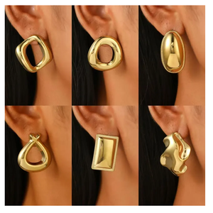 Nueva moda Vintage 18K oro geométrico aro C-forma Stud pendientes Acero inoxidable plateado joyería para mujeres de la India - Product Image 4