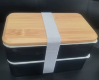 Boîte à lunch en plastique anti-fuite, récipient de stockage alimentaire, boîte à lunch sûre avec couvercle en bambou