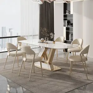 Luxury ceramic stone gold metal furniture dining table and chair restaurant marble dining tables