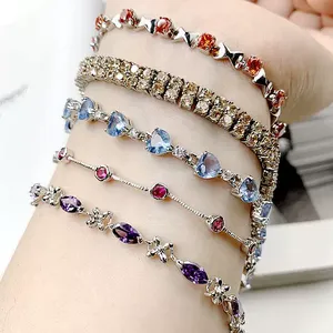 Braccialetto di zirconi colorati placcato oro reale design misto braccialetto di strass bling di cristallo di gemma a buon mercato all'ingrosso di alta qualità - Product Image 5