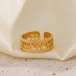 Popular Women's Stainless Steel Ring, Stylish Hollowed-out Star and Moon Electroplated with 18K Gold, Personalized Hip-hop Ring - Product Image 2