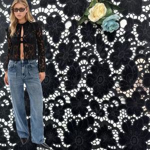 2025 African Black Velvet Lace Fabric <strong>Cord</strong> Velvet Guipure Floral Cutwork Embroidery Fabric for Women Dress - Product Image 6