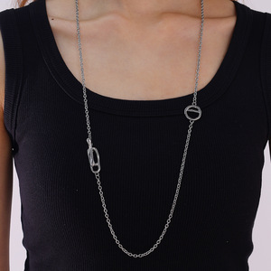 Collier long minimaliste style japonais en acier inoxydable avec fermoir OT, chaîne de pull couleur or et argent, accessoire de mode - Product Image 4