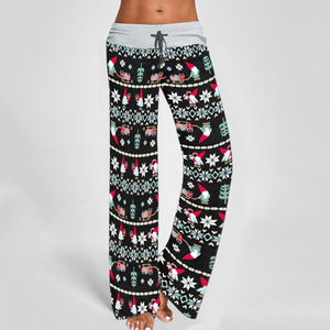 Pantalones Anchos de Verano con Estampado Floral Pintado, Cómodos, Casuales, Antiarrugas, de Cintura Media, con Cordón Ajustable, para Navidad - Product Image 2