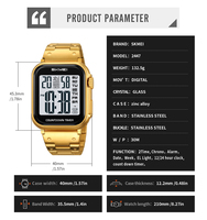 SKMEI # Jam Tangan Digital 2447 Big Dial Square Dial 2 Times Chrono Modern Kasual dengan Tali Stainless Steel, Jam Tangan Trendi