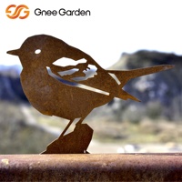Ornement d'art en métal pour oiseaux de jardin extérieur résistant aux intempéries en acier corten avec support