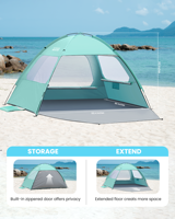 Tenda Pantai Rangka Fiberglass 8mm yang Ditingkatkan, Perlindungan UV UPF50+, Ukuran Keluarga