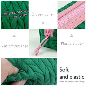 Woman Fluffy Woven Quilted Cotton Custom logo Cube Travel <strong>Trendy</strong> <strong>Make</strong> <strong>up</strong> Bag Luxury Cosmetics Clutch Bag Puffer Pouch Makeup Bag - Product Image 4