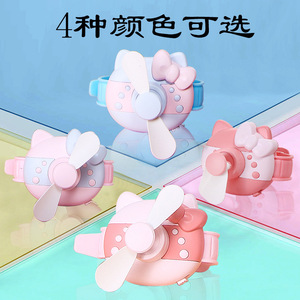 Mini ventilateur portable rechargeable USB pour enfants, design de dessin animé, couleurs rose et bleu - Product Image 3