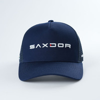 Mode Hoge Kwaliteit Blauwe Trucker Hoed 5 Panel Cap Groothandel Katoenen Stof Custom Met 3d Borduurwerk Logo Trucker Cap Voor Unisex