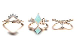 Anillo de Boda de Lujo Vintage de Plata de Ley 925 con Ópalo en Forma de Cometa para Mujer, Certificado por Terceros, Juego de 3 Anillos de Compromiso - Product Image 2