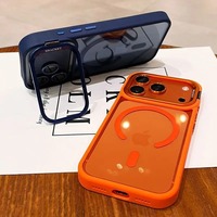 Funda Magnética con Carga Inalámbrica para iPhone 17 16 15 Pro Max, Cubierta Transparente de Metal+PC con Protector de Cámara y Soporte Metálico
