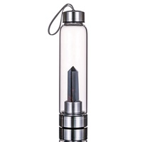 Bouteille d'eau potable en verre borosilicate transparent avec couvercle hermétique en acier inoxydable, avec cristal de guérison énergétique à l'intérieur, vente en gros