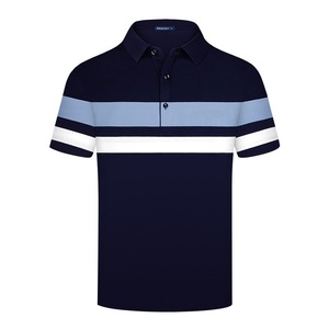 Polo rayé à manches courtes et respirant pour hommes, décontracté et d'affaires, avec broderie fine, pour l'été - Product Image 1