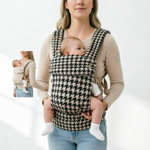 Porte-bébé portable en coton et lin jacquard, style pied-de-poule, écharpe réglable, respirant et multifonctionnel - Product Image 5