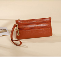 Dompet panjang wanita kulit PU, dompet panjang wanita, kulit PU, dompet koin ritsleting ganda, dompet kartu bisnis, dompet wanita