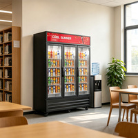 Réfrigérateur à refroidissement direct avec troisième porte vitrée, économie d'énergie, refroidisseur de boissons pour magasin de proximité