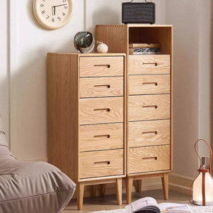 Cassettiera Alta e Stretta con Ripiano Aperto, Mobile Contenitore in Legno Massello di Quercia per Camera da Letto, Soggiorno, Ingresso e Piccoli Spazi - Product Image 2