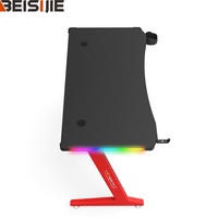 Bureau de jeu PC en métal réglable en hauteur Wquantum, éclairage LED RVB, ergonomique, mélamine, multifonction, porte-gobelet, support pour casque