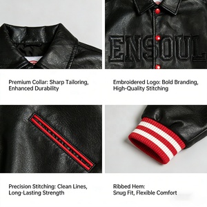 Áo khoác bóng chày da PU thêu logo chữ thêu cao cấp màu đen tùy chỉnh OEM dành cho nam - Product Image 2