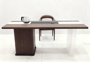 Mesa <span class=keywords><strong>de</strong></span> Comedor Moderna <span class=keywords><strong>de</strong></span> Madera Maciza <span class=keywords><strong>de</strong></span> Nogal con Cubierta Cuadrada <span class=keywords><strong>de</strong></span> <span class=keywords><strong>Pizarra</strong></span> y Patas Cuadradas <span class=keywords><strong>de</strong></span> Acrílico <span class=keywords><strong>Transparente</strong></span> para Espacio <span class=keywords><strong>de</strong></span> Recepción T2271 - Product Image 2