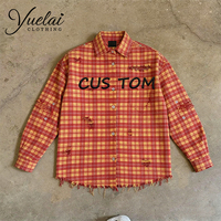 Chemise-veste boutonnée pour homme en flanelle écossaise de laine de haute qualité, personnalisée en usine, effet vieilli