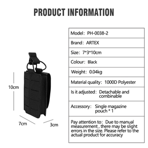 Portacargador Táctico de Nylon Negro, Portacargador Individual, Placa Molle, Bungee Ajustable, Equipo para Exteriores - Product Image 2