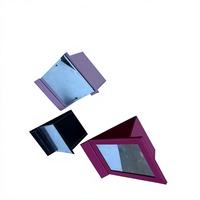 Miroir de courtoisie pliable pour hôtel, en cuir PU, triple pliage, autoportant, rose fuchsia, pour maquillage et cosmétiques, vente en gros