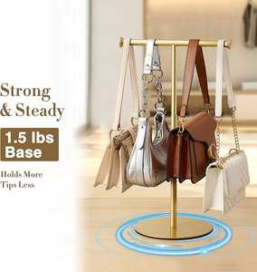 Support de présentation de sac à main en T écologique, hauteur réglable, porte-sac à main, support suspendu pour longs colliers, écharpes et lanières, doré - Product Image 5