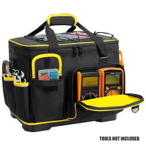 16-inch Waterproof <b>Tool</b> <b>Bag</b> with Hard Bottom Detachable Divider Heavy Duty <b>Tool</b> <b>Tote</b> with Multiple Pockets OEM Available Black - Product Image 3