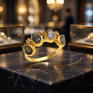 Anillo Cuádruple de Oro Amarillo con Cuatro Piedras de Zirconia Chapadas en Rodio de Diferentes Colores - Product Image 6