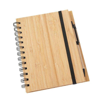 Carnet A5 personnalisé à spirales, couverture rigide double face en composite de bambou naturel, avec stylo en bambou