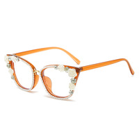 À la mode Anti lumière bleue lunettes cadre à la main diamant plat lumière miroir personnalisé à la mode lunettes fête Decration