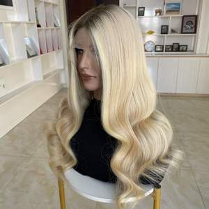 Perruque en cheveux humains vierges blonds européens en gros, sans colle, mèches, double trame, cuticules alignées, perruque en dentelle HD brute pour femmes - Product Image 2