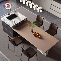 Îlot de cuisine en pierre frittée avec table extensible Appareils électriques personnalisés Armoires pour évier à eau Table à manger minimaliste