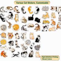 Autocollants PVC Honli Chat Chaton Mignon Dessin Animé Graffiti Imperméables Découpés Esthétiques Animaux Enfants Ordinateur Portable Journal DIY Cadeau 49 Pièces
