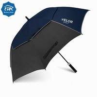 Payung Golf Dua Warna Biru Dongker Hitam Tepi Reflektif Ventilasi Ganda Tahan Angin Payung Besar Logo Merek Kustom Hadiah Bisnis OEM ODM