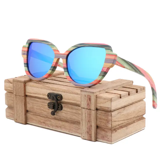 Wood Sunglasses Women Men Blue Sun Glasses UV400 Bamboo Eyewear 2022