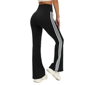 Women's Active Wear Breathable Special Waist Band High Waisted Yoga Pants 3pcs Side Strips Flared Yoga Pants Leggings For Women
