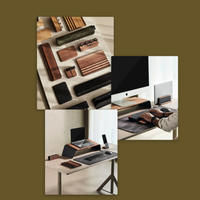 Organisateur de bureau universel en aluminium et bois de chêne, large, monobloc, avec rangement pour clavier, support de moniteur, rehausseur