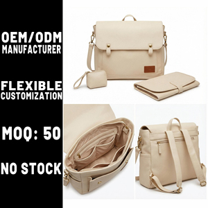 Bolsa de Pañales Impermeable de PU Beige Personalizada por el Fabricante, Bolsa de Pañales Cuadrada para Bebé, Mochila de Maternidad de Cuero para Mamá, para Viajes - Product Image 1