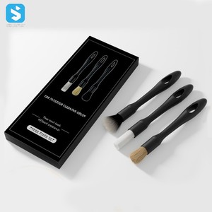 3 pezzi con manico lungo e setola per <span class=keywords><strong>capelli</strong></span> di cinghiale spazzola per pulizia auto strumento per la pulizia di dettagli multifunzione per dettagli interni - Product Image 3
