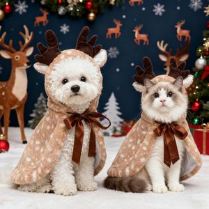 Costume de Noël pour chien renne en fausse fourrure, taille petite/moyenne, tenue de Noël mignonne pour animaux de compagnie avec bonnet de Père Noël pour chiens et chats - Product Image 2