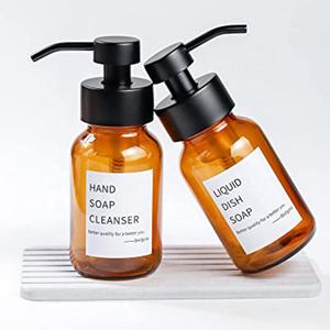 Ensemble de bouteilles de distributeur de savon en verre ambré 250ml 400ml rechargeables écologiques pompe en nickel brossé or mat pour salle de bain de luxe - Product Image 2