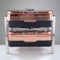 Chauffe-Plats Empilable de Luxe Royal Moderne Argenté pour Restaurant, Ensemble de Buffet en Acier Inoxydable avec Marques Martelées