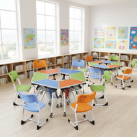 Conjunto de Mesa y Silla Plegable Modular para Aula, Diseño Hexagonal Trapezoidal, para Capacitación Artística, Venta al Por Mayor de Fábrica