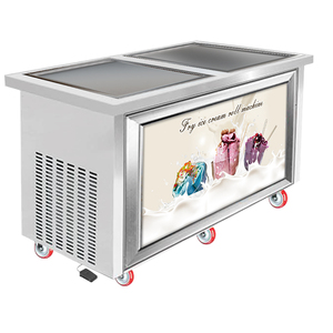 MUXUE Thương Mại 2 Chảo Vuông Máy Làm Kem Chiên Máy Làm Kem Đông Lạnh Máy Làm Kem Cuộn - Product Image 1