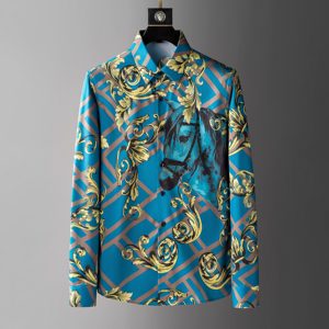 <span class=keywords><strong>Chemise</strong></span> à manches longues vintage respirante anti-boulochage pour <span class=keywords><strong>homme</strong></span> avec motif audacieux cheval et or, design luxueux noir et blanc - Product Image 5